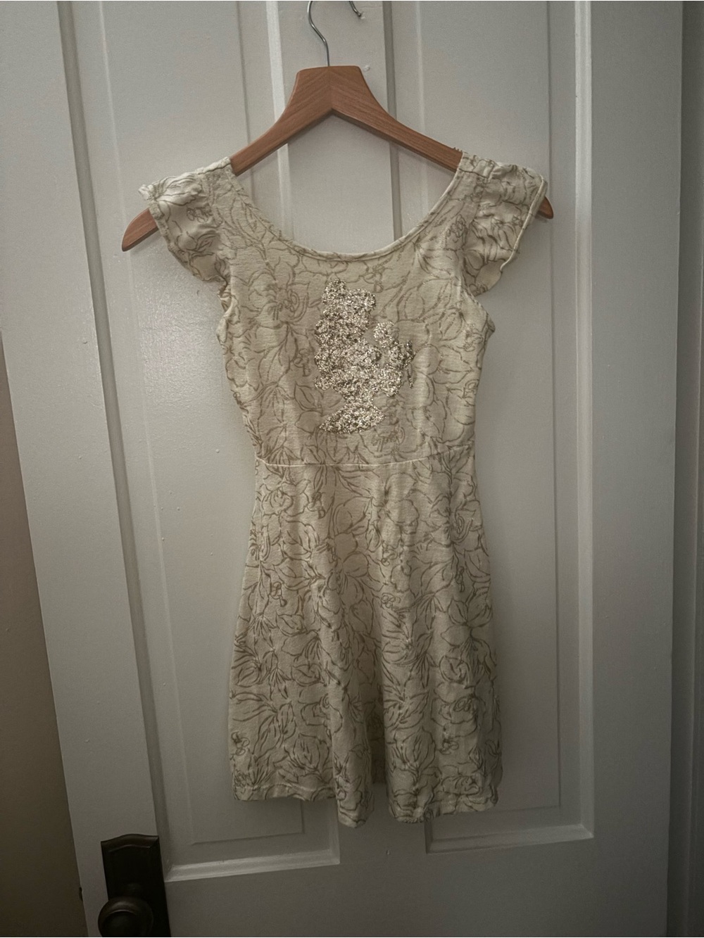 Disney Cream Floral Mini Dress with Sequin Accent